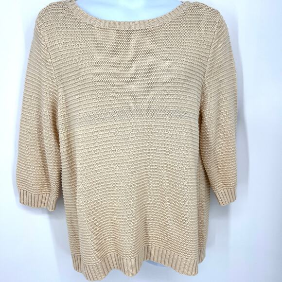 VTG Womens Lauren Ralph Lauren Beige Ribbed Knit Sweater ¾ Sleeve 2XL **READ** - Picture 1 of 8
